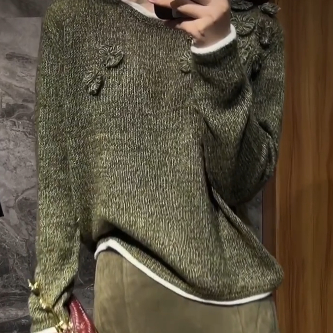 慵懒风复古轻奢绝美绿色小众毛衣