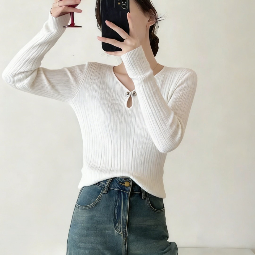 设计感小众别致V领镂空内搭针织衫女2026春季新款修身显瘦打底衫,女装/女士精品,大码内搭,淘宝优惠券,粉丝福利购,淘宝优惠卷