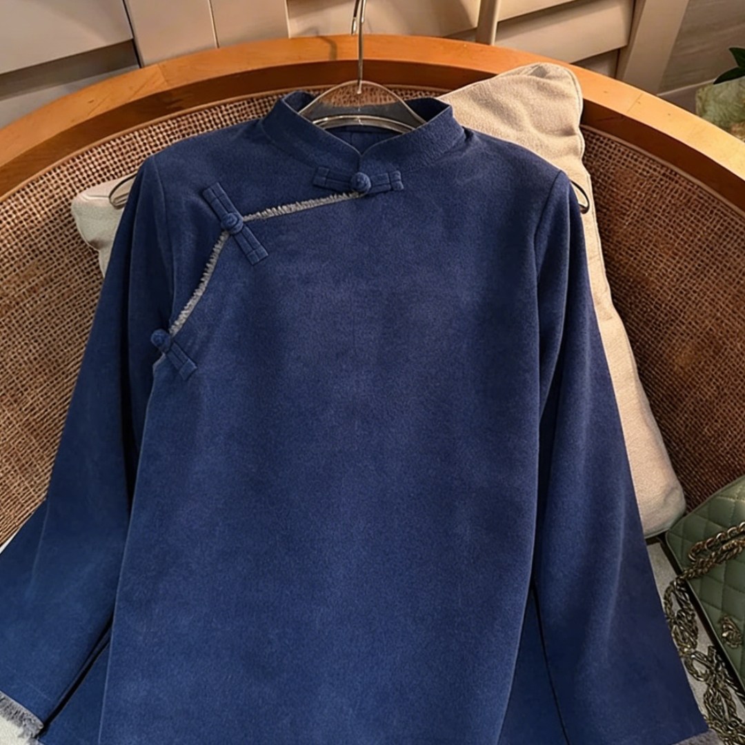 冬季新中式盘扣加绒加厚棉衣秋冬