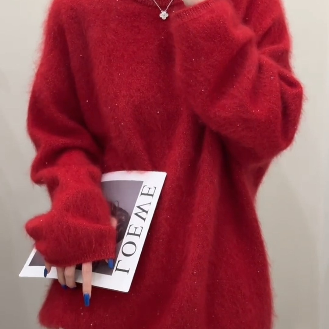 2025冬季新款新年氛围感高级感超好看慵懒红色宽松软糯针织毛衣女,女装/女士精品,大码内搭,淘宝优惠券,粉丝福利购,淘宝优惠卷