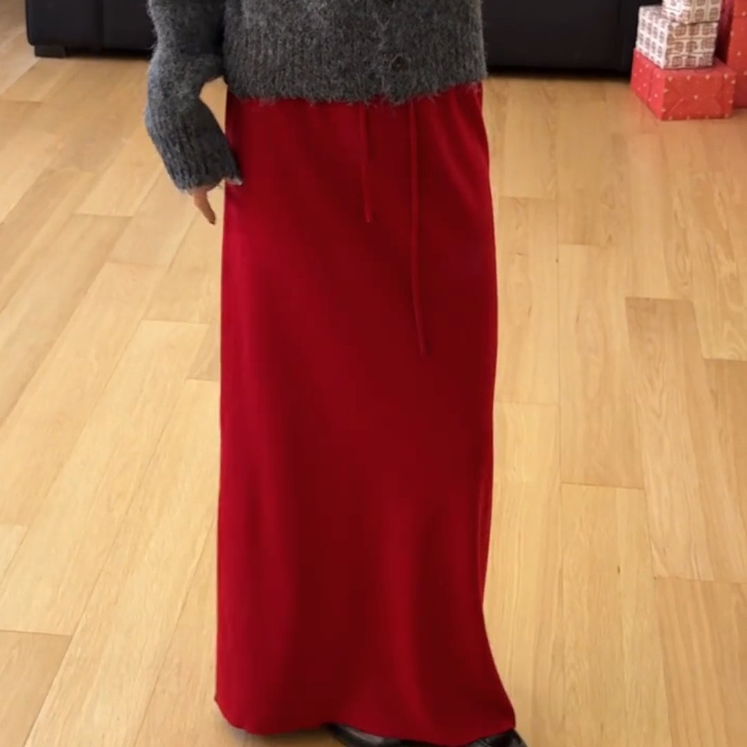 新年氛围感红色系带高腰针织半身裙女今年流行独特漂亮时髦长裙潮,女装/女士精品,大码半身裙,淘宝优惠券,粉丝福利购,淘宝优惠卷