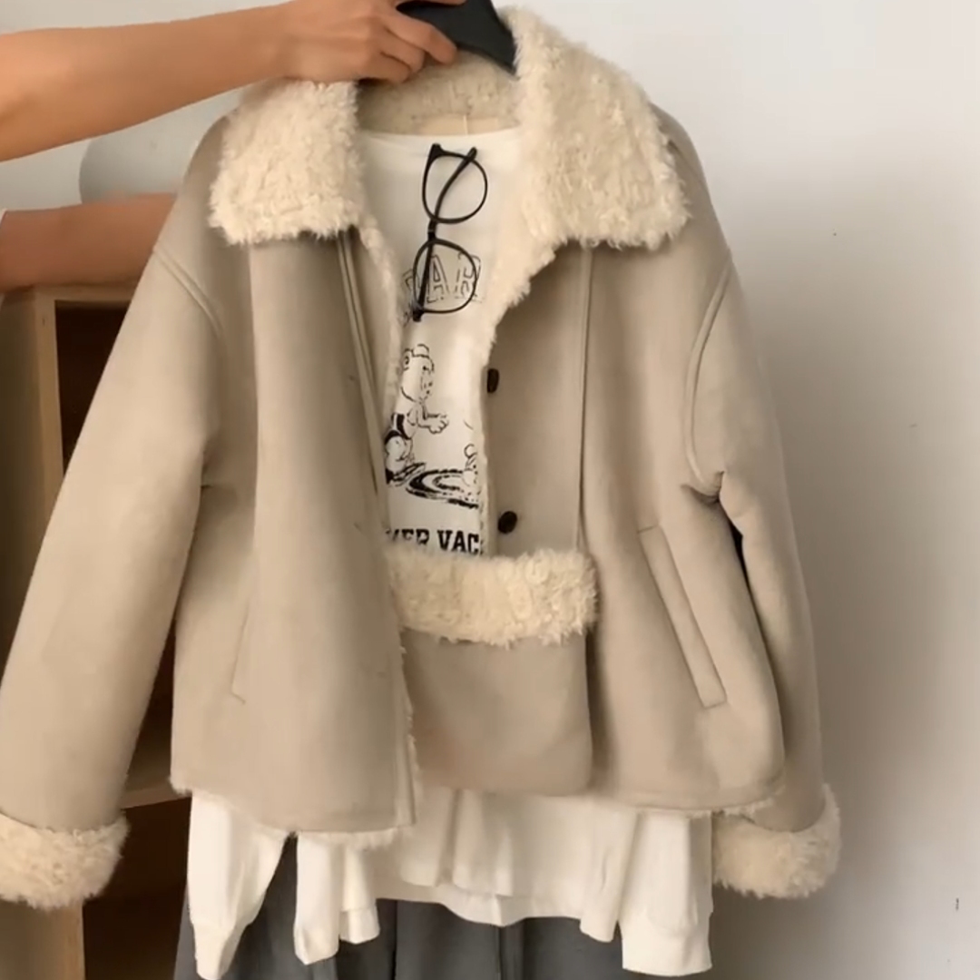 美拉德加厚保暖皮毛一体毛毛外套