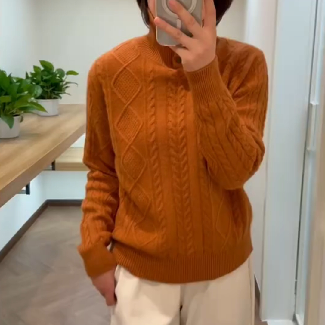 欧货高端橘色宽松针织毛衣女新款