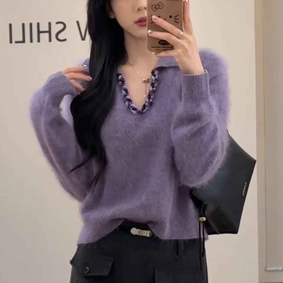 慵懒风高级感气质轻奢软糯毛衣女2025冬季新款小个子宽松针织上衣,女装/女士精品,大码内搭,淘宝优惠券,粉丝福利购,淘宝优惠卷