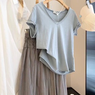 显瘦大码 修身 胖mm上衣 T恤2026夏季 韩系简约休闲小清新松弛感短袖