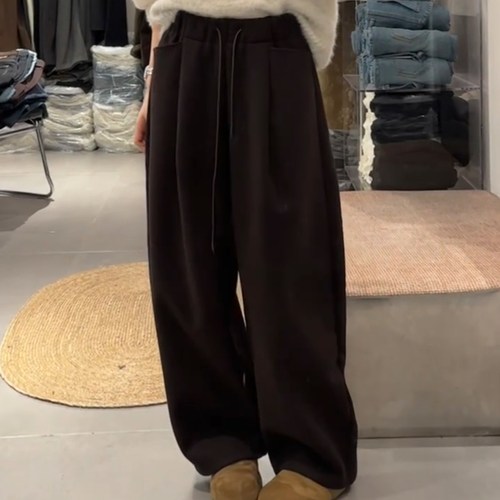 2025秋冬新款极简风高腰阔腿裤女