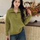 老钱风温柔绿色半拉链针织杉慵懒高级感秋冬洋气翻领半拉链上衣女