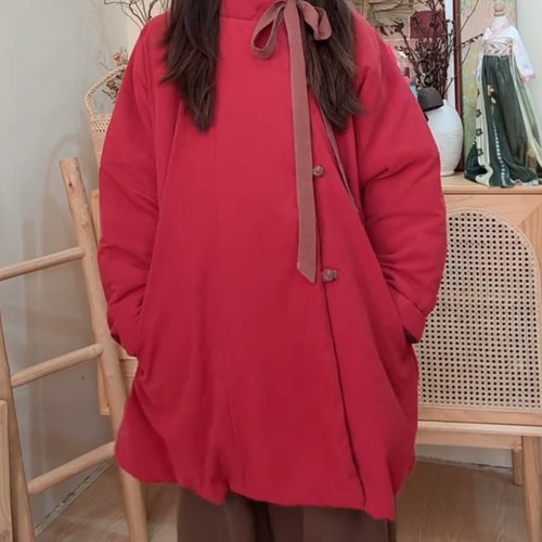 国风新中式气质蝴蝶结盘扣棉服女