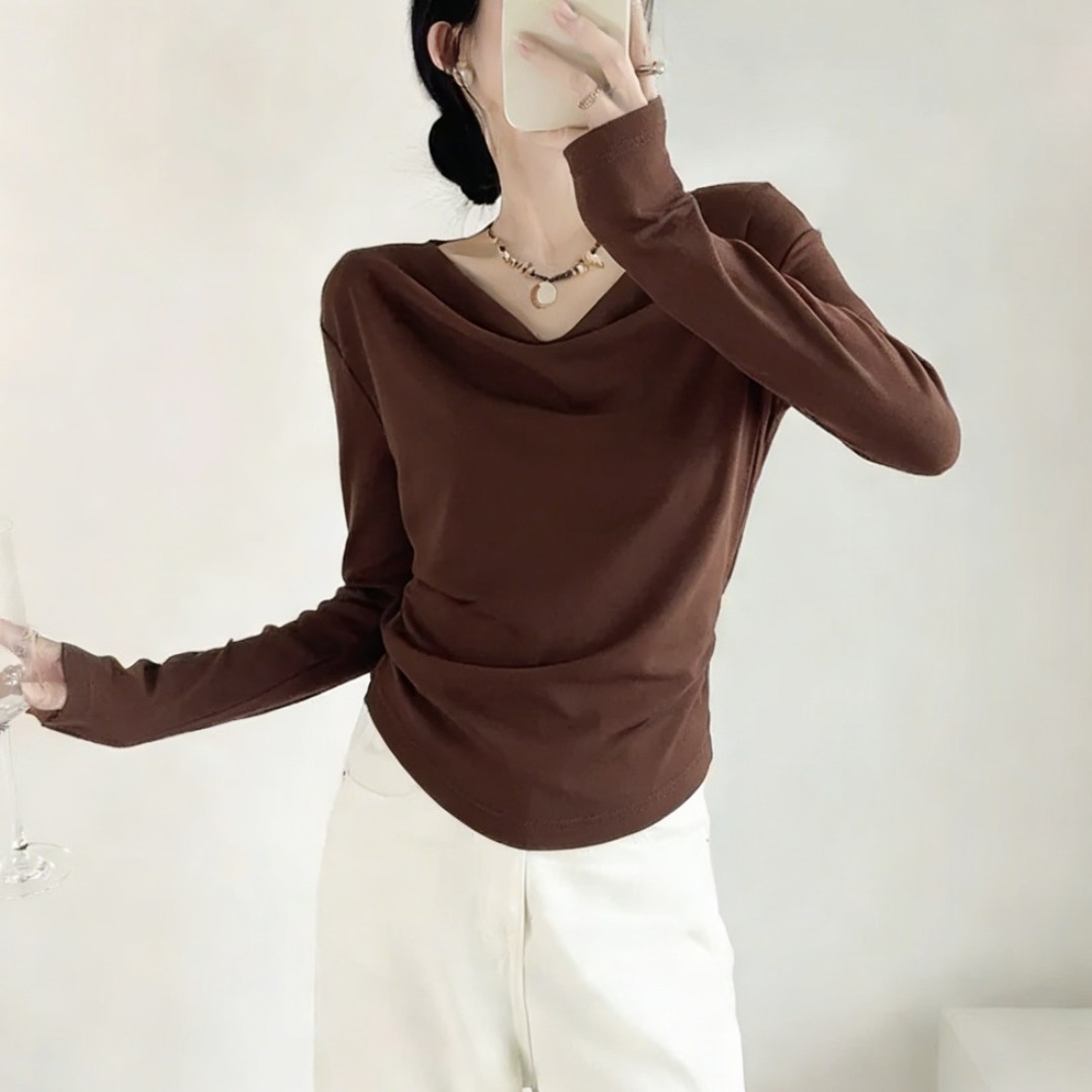 美拉德色系复古咖色长袖针织T恤女设计感春季修身显瘦内搭上衣潮,女装/女士精品,大码内搭,淘宝优惠券,粉丝福利购,淘宝优惠卷