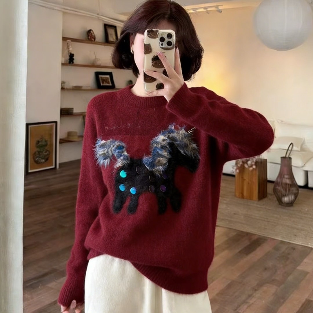 新年红色节日氛围感 马上有钱 本命年套头毛衣女2026新款复古上衣,女装/女士精品,大码内搭,淘宝优惠券,粉丝福利购,淘宝优惠卷