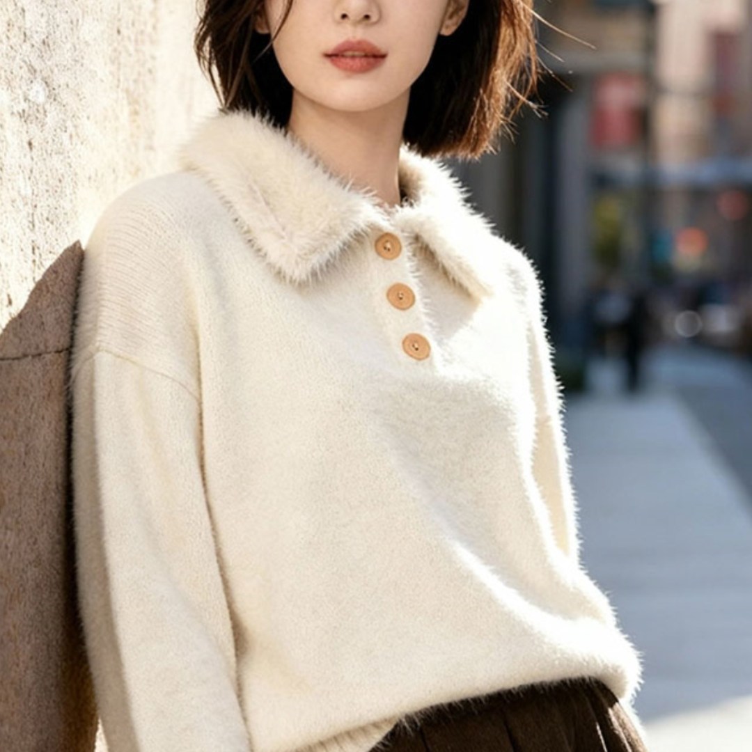 2025秋冬新款复古翻领软糯宽松针织毛衣慵懒风气质加厚保暖上衣女,女装/女士精品,大码内搭,淘宝优惠券,粉丝福利购,淘宝优惠卷