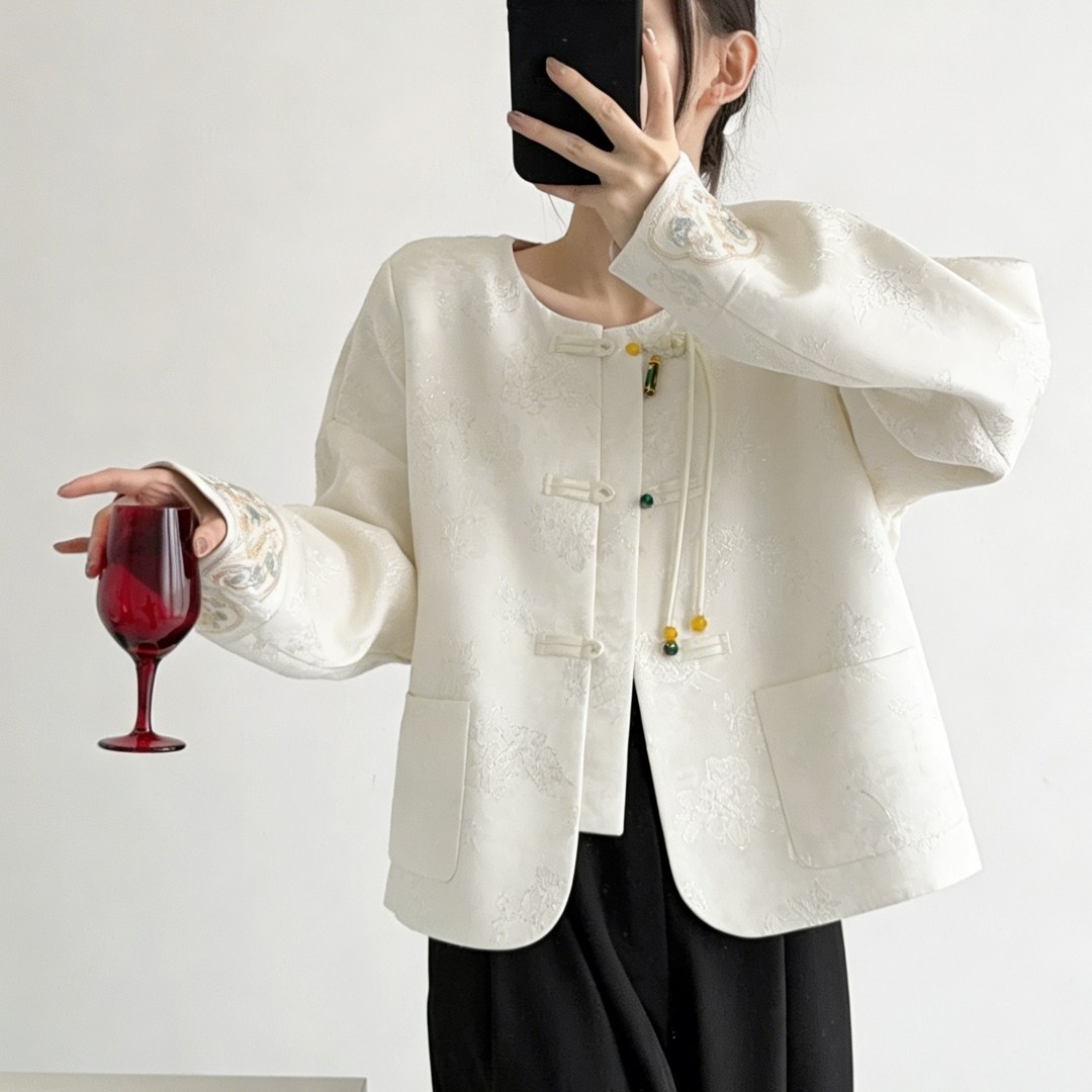 2026新款独特漂亮小香风新中式国风清冷感重工提花刺绣短款外套女,女装/女士精品,大码内搭,淘宝优惠券,粉丝福利购,淘宝优惠卷