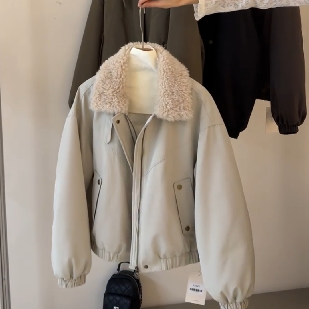 2025新款气质毛领羊羔毛短款外套