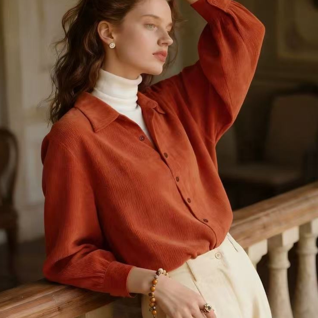 2025秋季新款法式复古酒红色衬衫