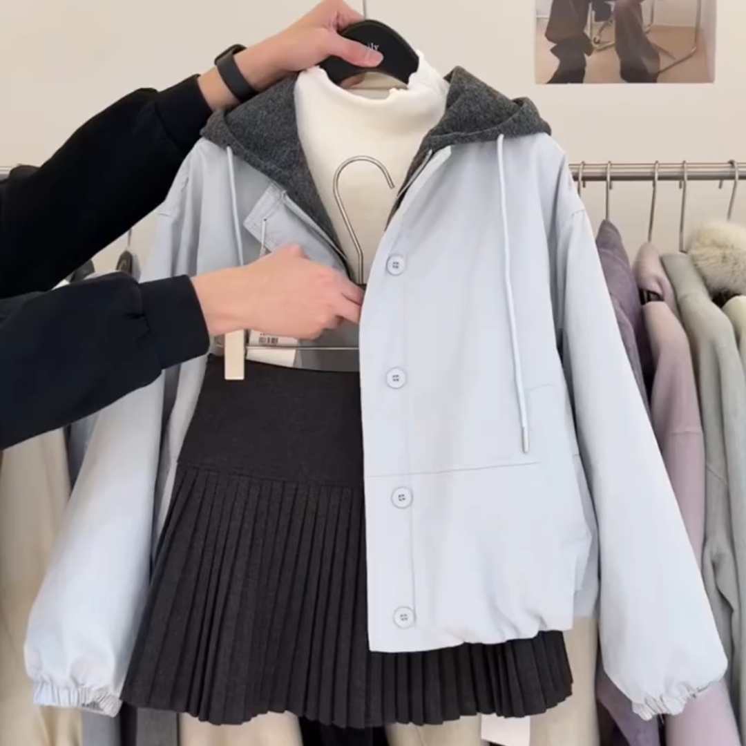 韩系2025冬季新款休闲连帽棉服女