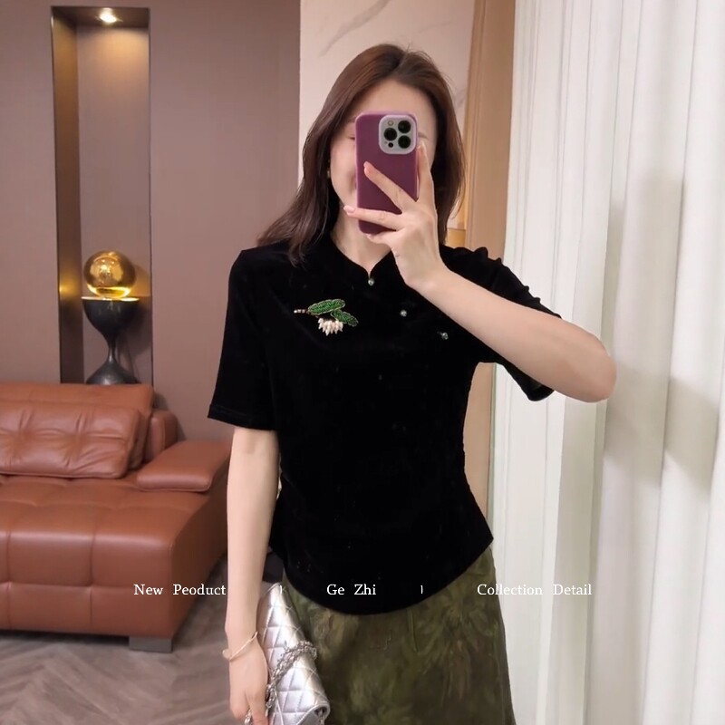 黑色气质改良盘扣显瘦百搭衬衫薄图片