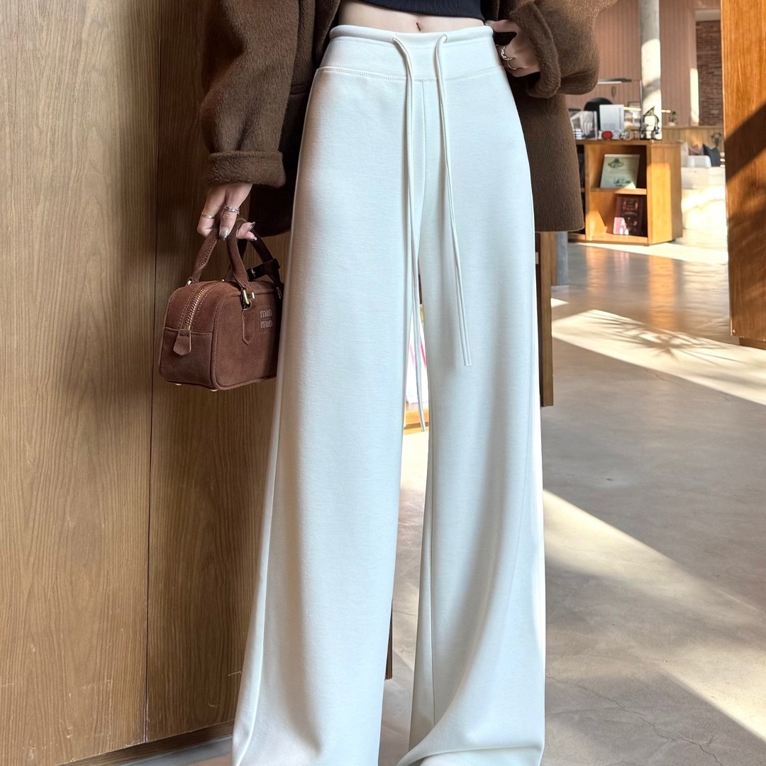 米白色高腰垂感显瘦阔腿裤女2026春秋简约休闲直筒窄版大码糯米裤,女装/女士精品,大码裤装,淘宝优惠券,粉丝福利购,淘宝优惠卷
