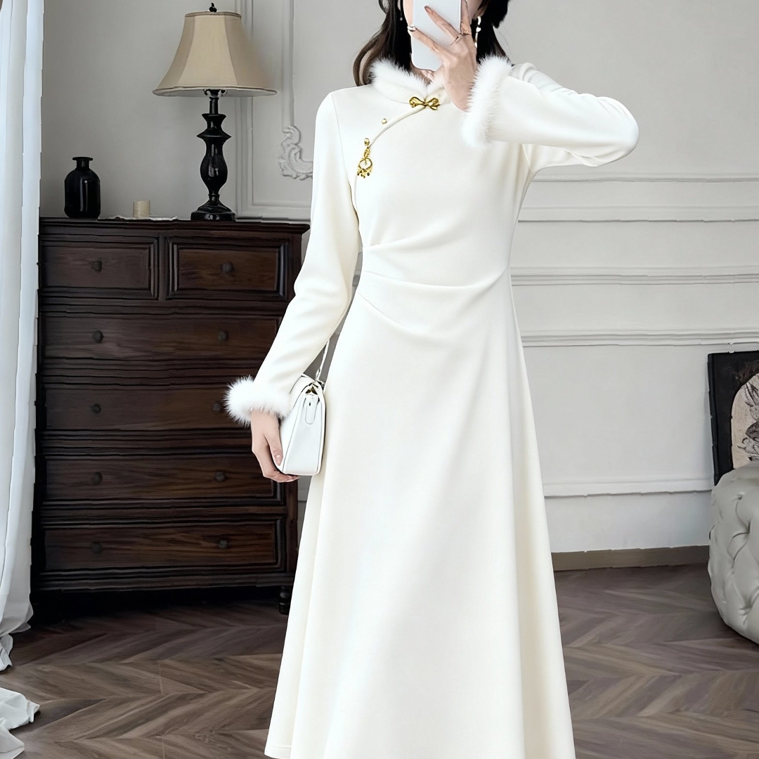 国风新中式清冷感气质加厚连衣裙