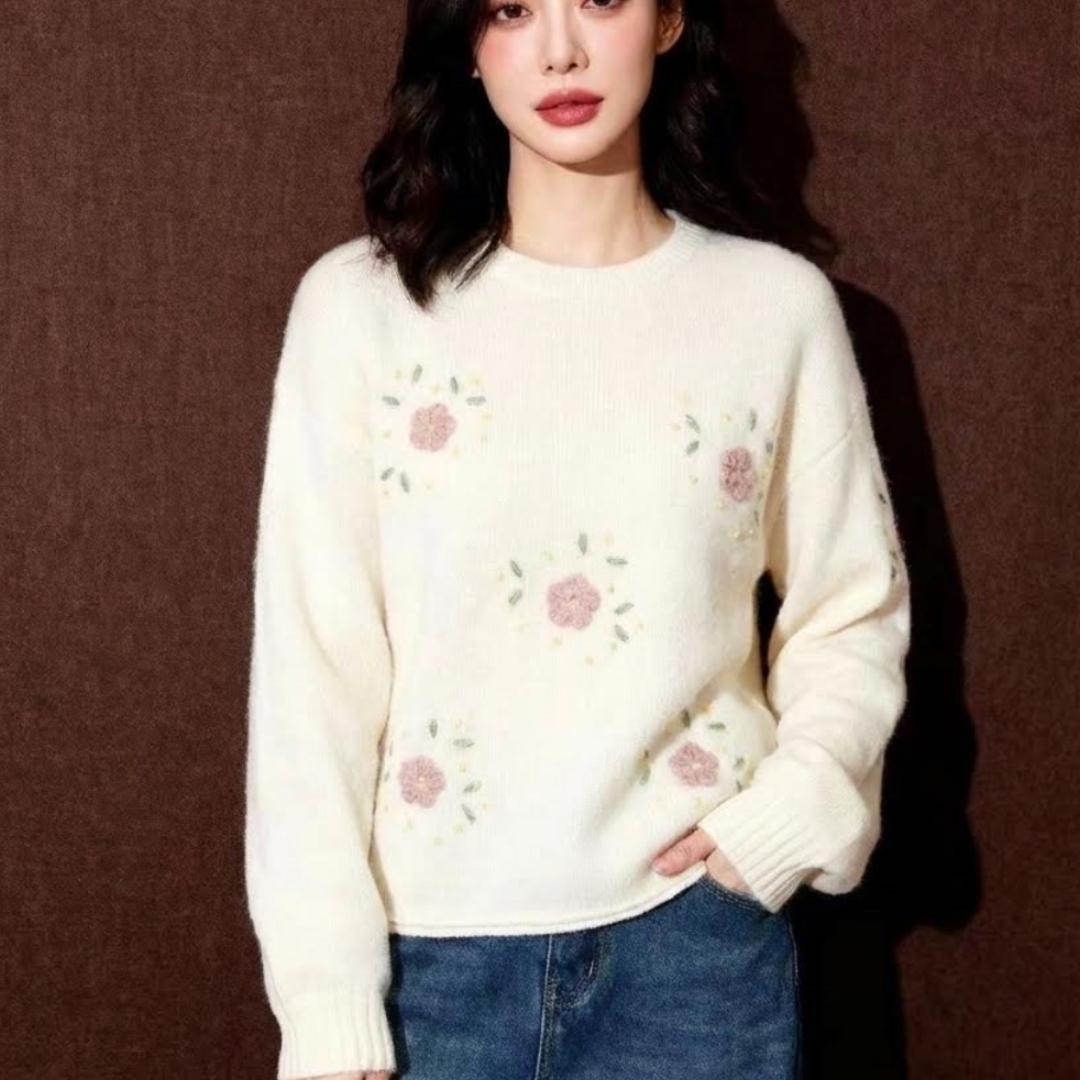 新款高级感气质轻奢刺绣宽松上衣