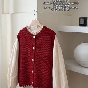 慵懒风高级感新年过年战袍秋冬设计感超美红色无袖 叠穿马甲背心女