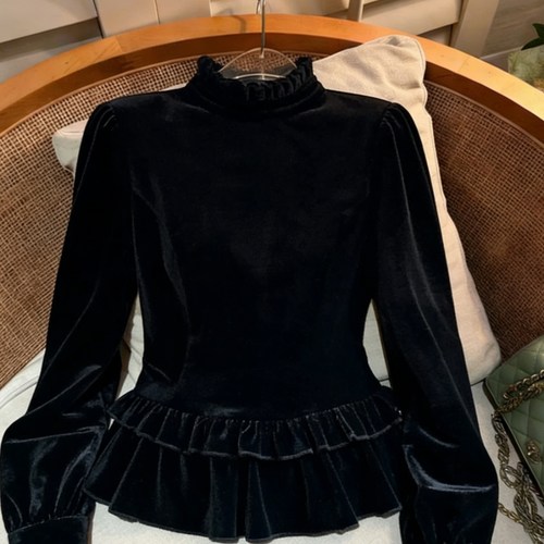 法式轻奢木耳边立领显瘦衬衫秋冬