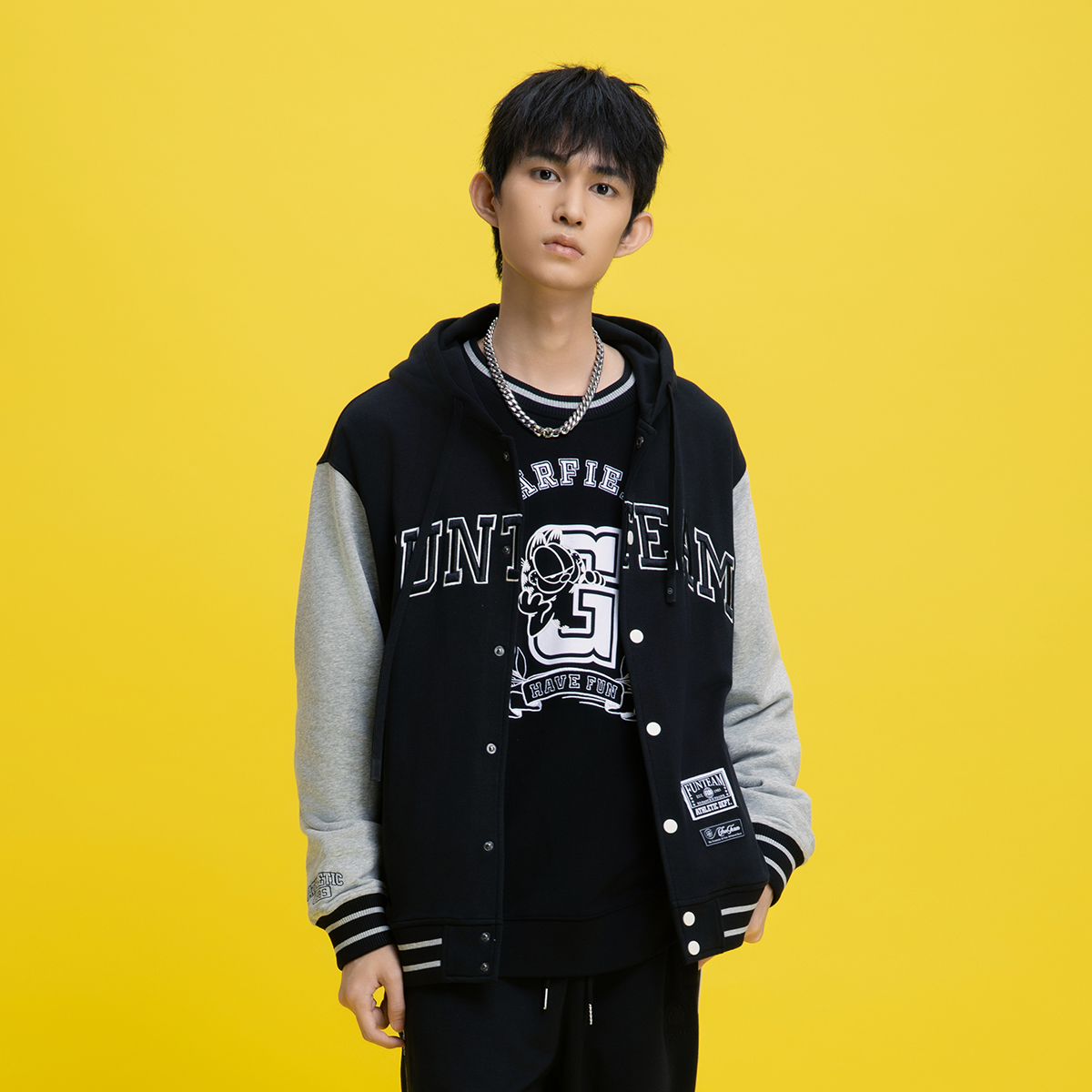 Fun潮牌连帽开衫卫衣男款2025年秋季新款简约字母印花休闲外套