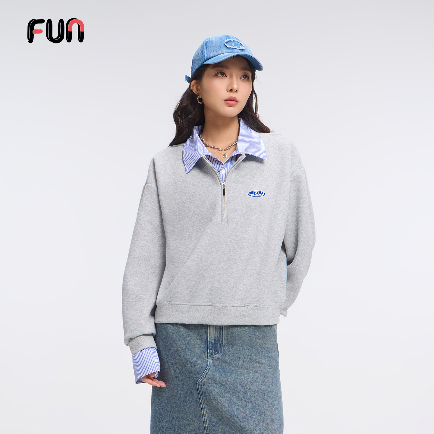 Fun潮牌卫衣男女款假两件上衣秋冬新款宽松休闲百搭长袖情侣装