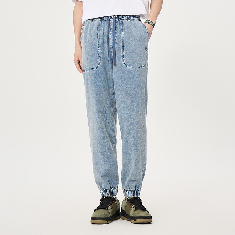 Fun潮牌牛仔长裤男2025年秋季新款松紧腰束脚裤百搭潮ins休闲裤子