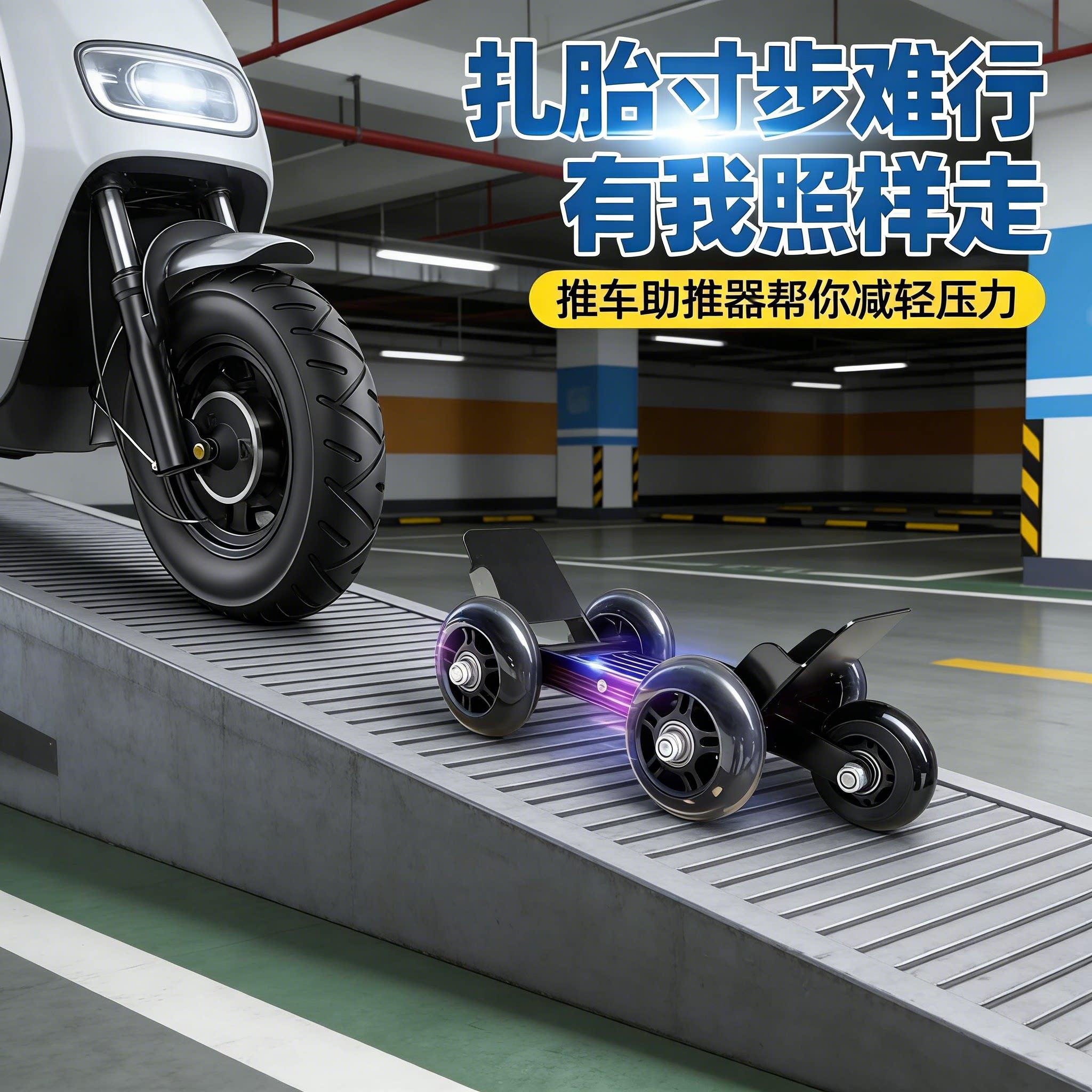 电动车推车助力器超强承重升级加厚钢板耐磨滑轮电瓶车瘪胎助推器