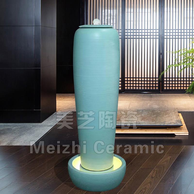 景德镇陶瓷加湿器玻璃球落地花瓶式流水摆件循环水景陶罐喷泉水缸