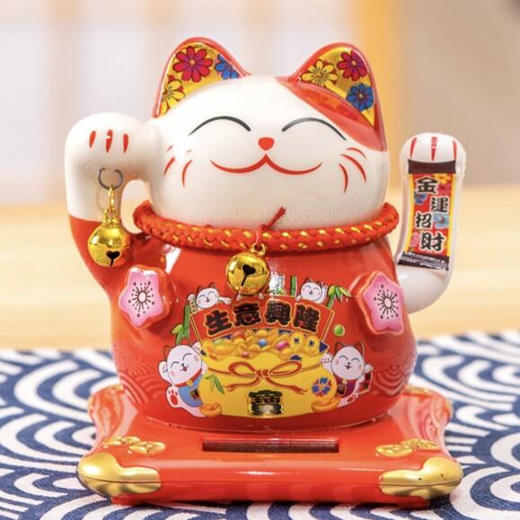 招财猫摆件太阳能自动摇手发财猫店铺前台收银柜台家居客厅装饰品