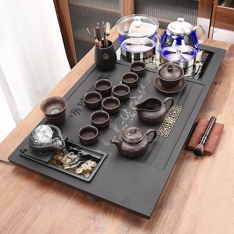 整块石头茶盘套装全自动底部上水一体茶具家用石英石茶盘整套茶台