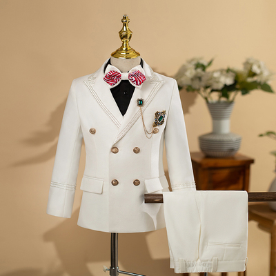 男童礼服高端儿童西装套装男主持人白色小男孩花童绅士钢琴演出服