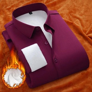 粉色保暖衬衫男士长袖加绒加厚冬季新款休闲装新郎伴郎服结婚衬衣