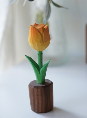 Joe的小作坊/开花郁金香小木雕摆件扩香木 纯手工 北欧风情侣礼物
