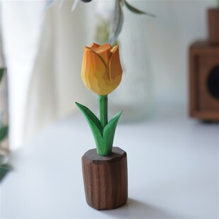 Joe 开花郁金香小木雕摆件扩香木 纯手工 北欧风情侣礼物 小作坊