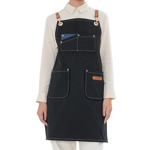 咖啡师专用牛仔围裙定制logo餐厅奶茶蛋糕烘焙店防水帆布工作服女