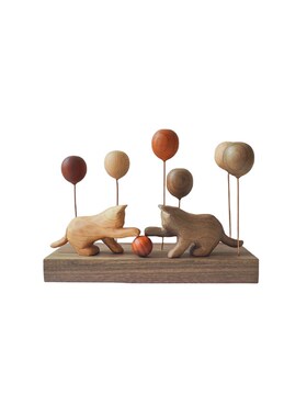 原木风猫元素气球木雕猫咪木制品手作礼物品车载装饰桌面木质摆件