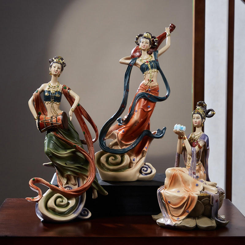 敦煌飞天摆件古典仙女禅意茶室书架电视柜新中式装饰品高端工艺品