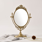 家用小型装 法式 结婚镜子台式 梳妆镜立式 饰摆设 纯铜桌面复古欧式