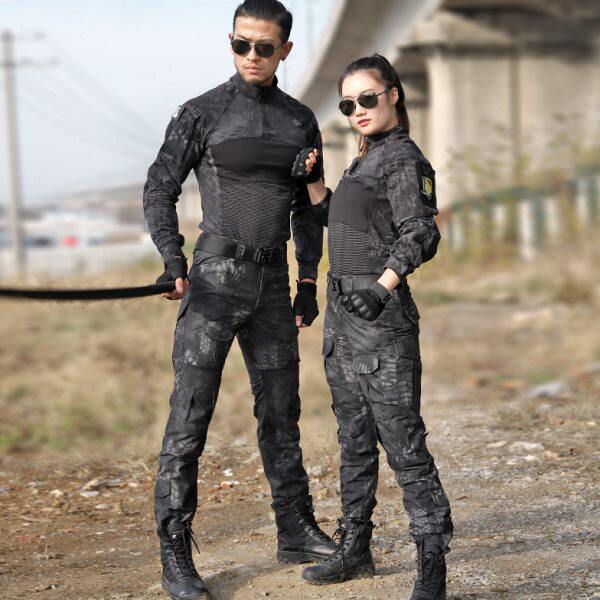 户外火凤凰同款迷彩服套装男美式高端黑色暗夜特战教官服工作服夏