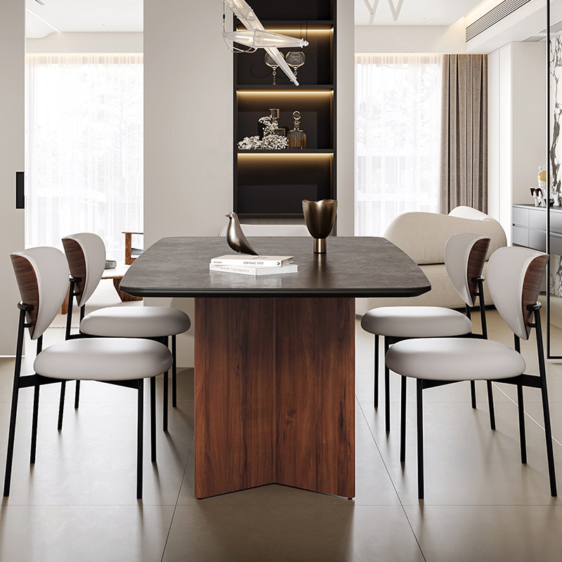 复古风桃色实木餐桌椅侘寂风长方形小户型岩板黑色餐桌,住宅家具,岩板餐桌,淘宝优惠券,粉丝福利购,淘宝优惠卷