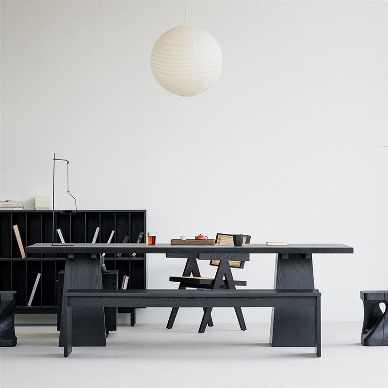 叁几 侘寂风实木餐桌家用客厅大长书桌白蜡木碳化大板茶桌工作台