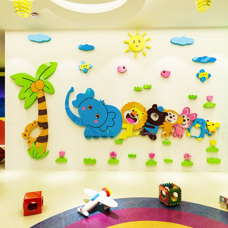 幼儿园墙面d装饰卡通动物墙贴3d立体亚克力创意教室布置贴画幼儿图片