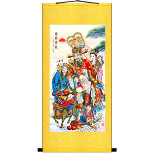 福禄寿喜图画像 星照神像画 丝绸画卷轴挂画 客厅饰画