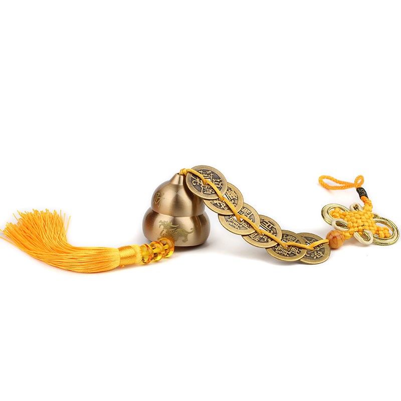 铜铃铛葫芦挂件纯入户门五帝钱六帝图五黄二黑红黑黄穗装饰平安福