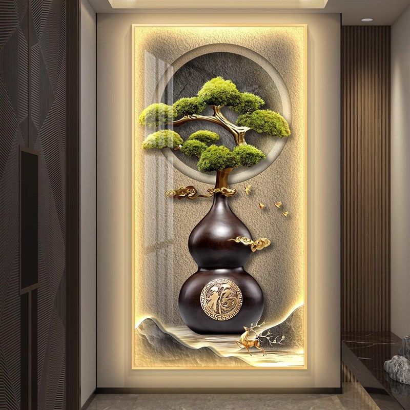ld带灯葫芦入户玄关装饰画走廊尽头壁画现代高级感新款挂画,家居饰品,氛围画/灯画,淘宝优惠券,粉丝福利购,淘宝优惠卷