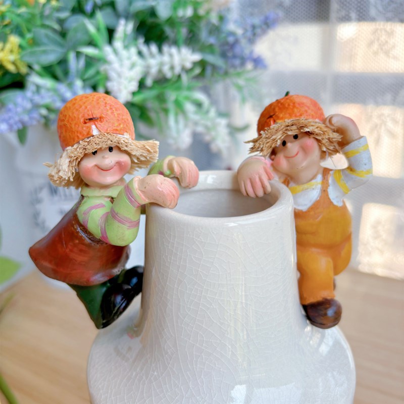 田园乡村树脂桔子娃娃花盆鱼缸边缘攀爬花园阳台庭院家居装饰摆件