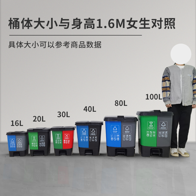 分类垃圾桶可回收大号商用桶脚踏式家用干湿分离二合一公共场合