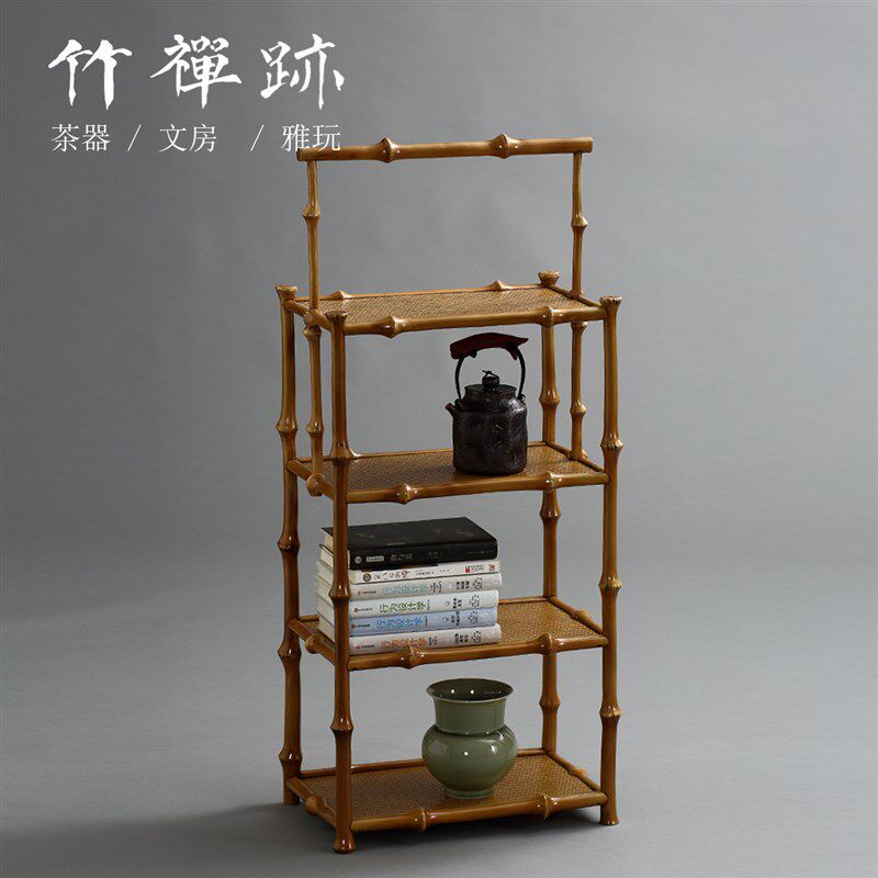 竹禅迹明式茶架 手提筇竹茶棚新中式空间陈设家具茶具竹博古架